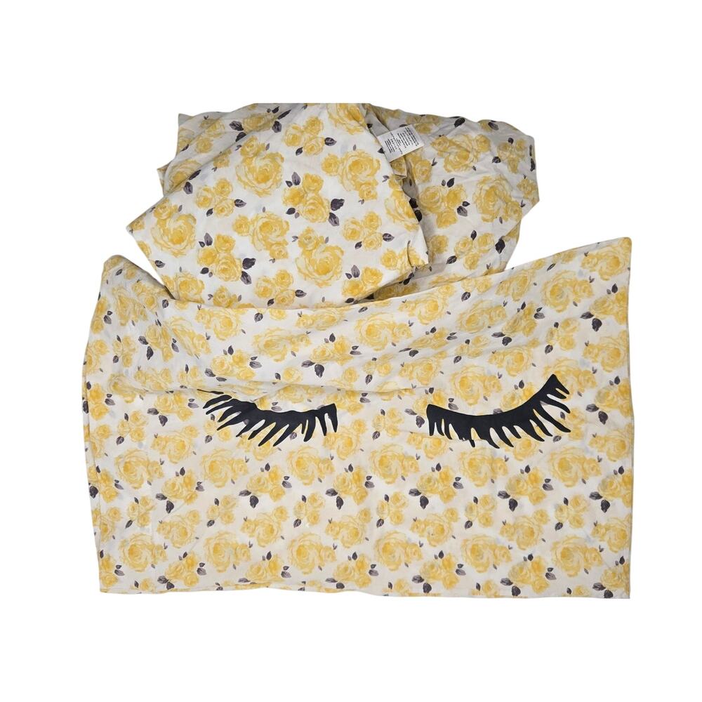 Pottery Barn Emily & Meritt Yellow Rose Floral Twin XL Sheer Set 100% Cotton